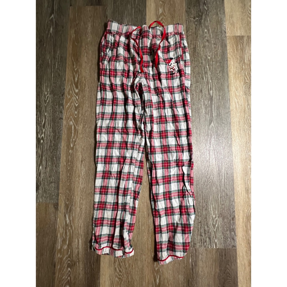 Disney Pajama Pants Mens S Red White Plaid Mickey Mouse Holiday Flannel